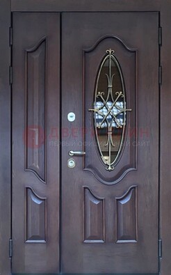Темная металлическая дверь Винорит со стеклом и ковкой ДСК-239